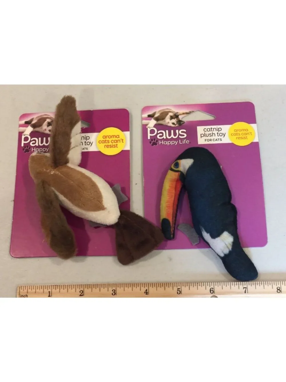 Paws Happy Life Brown Bird Toucan Catnip Plush Cat Toys Set of 2